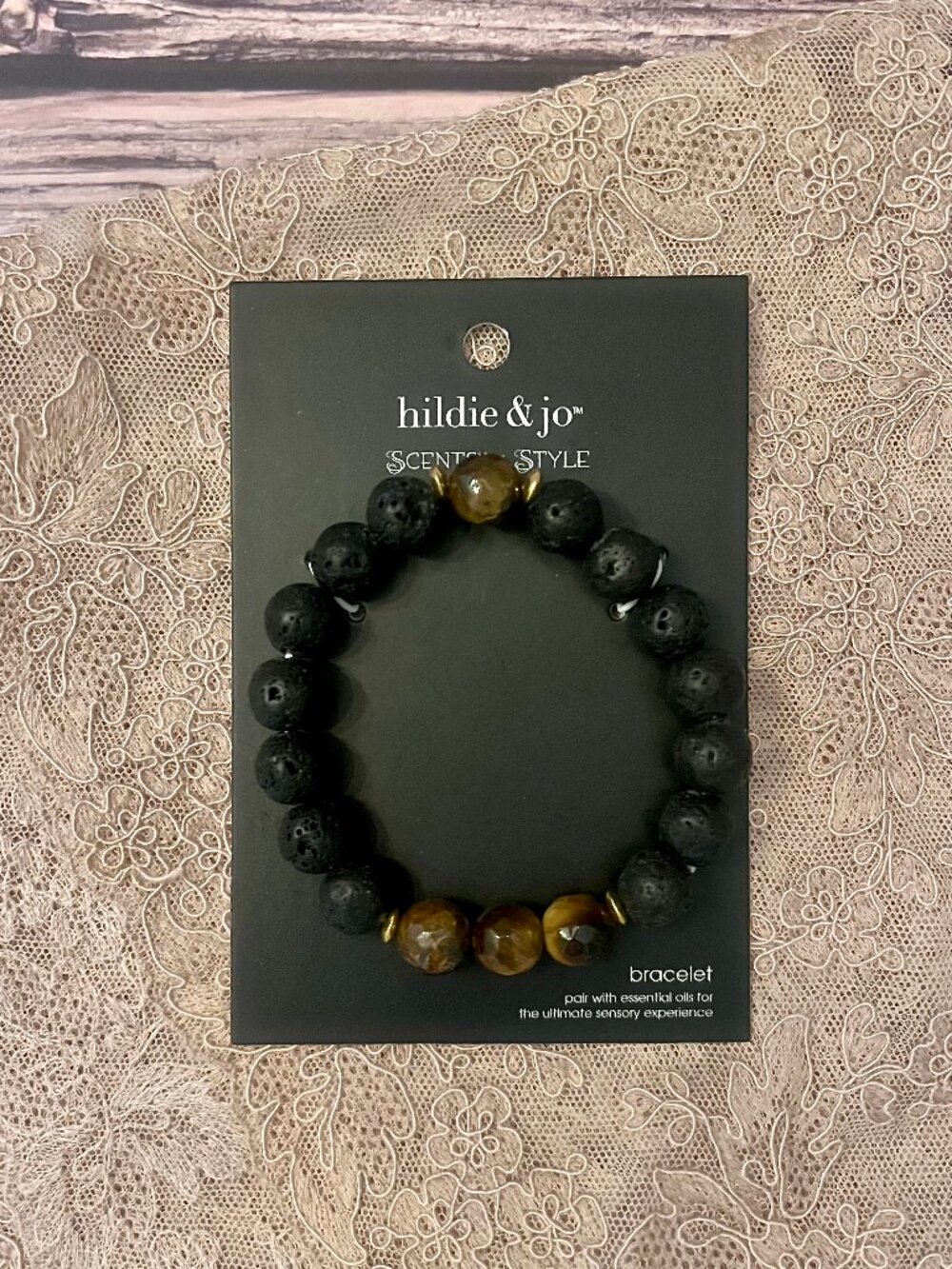 Hildie & Jo Scented Aromatherapy Bracelet with Gem Accents - Neutral & Black
